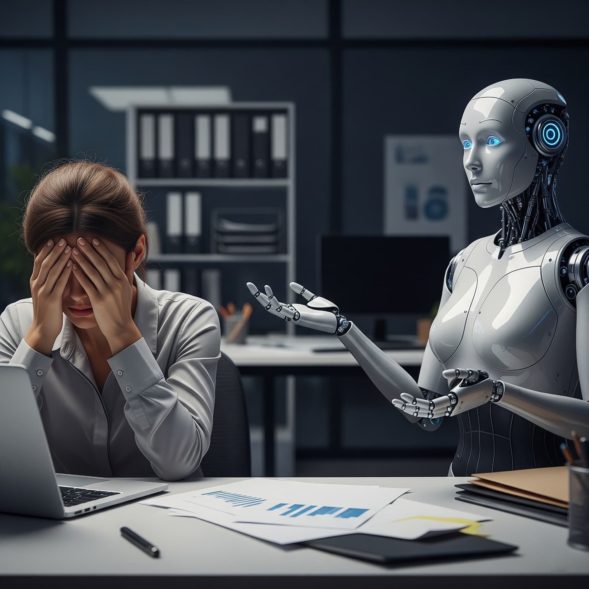 A candidate in a screening interview with an automated interviewer
