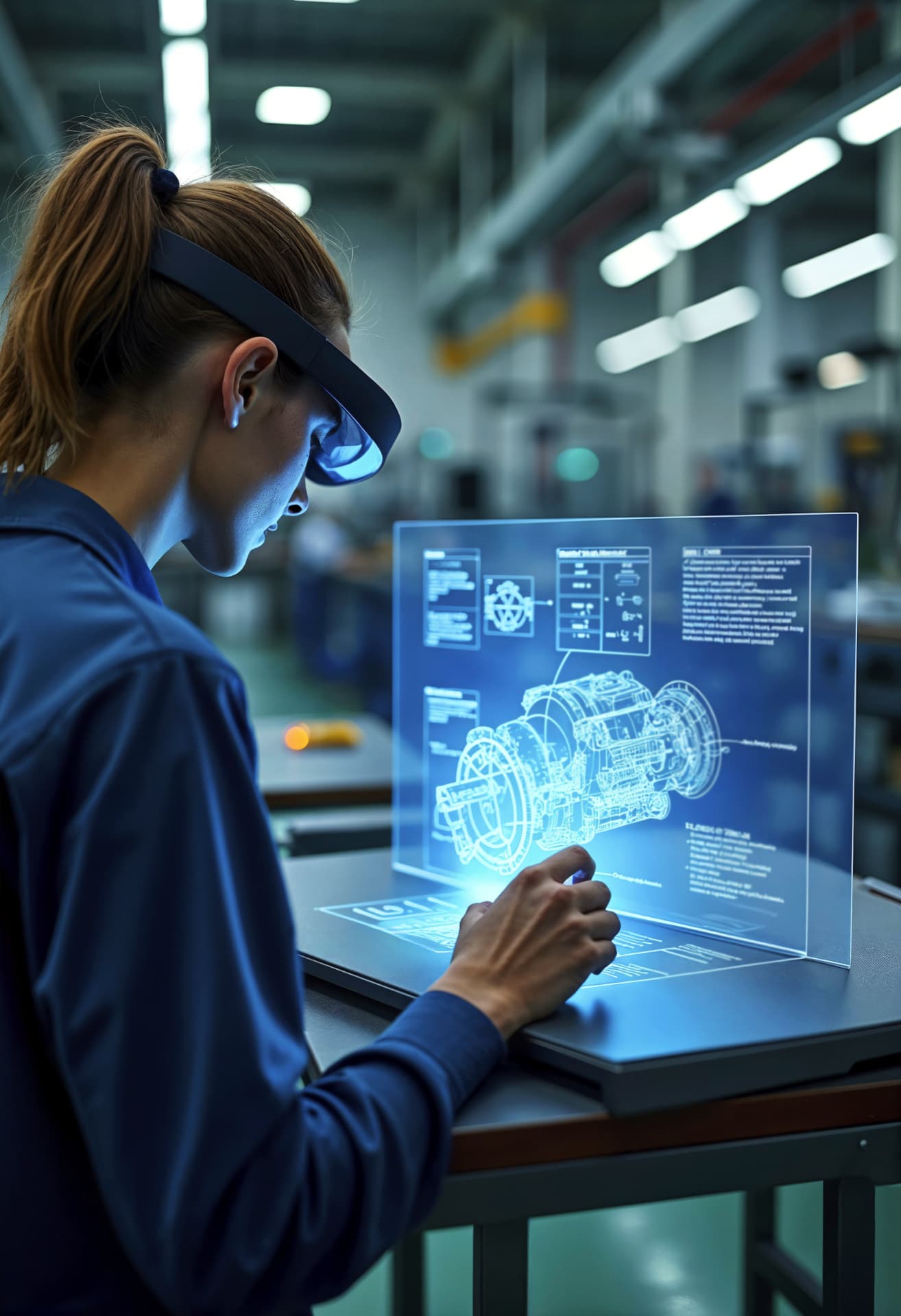Field technician reading an augmented work instruction on the shop floor